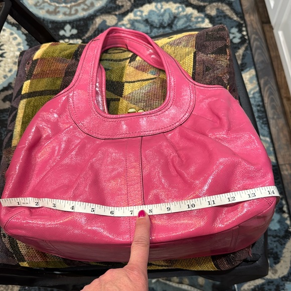 (1405) COACH PURSE ERGO PLEADED PATENT LEATHER HANDBAG FUCHSIA - Picture 2 of 16